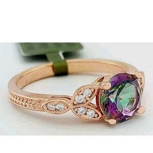 MYSTIC TOPAZ  & WHITE SAPPHIRE RING 14K ROSE GOLD PLATED - NWT